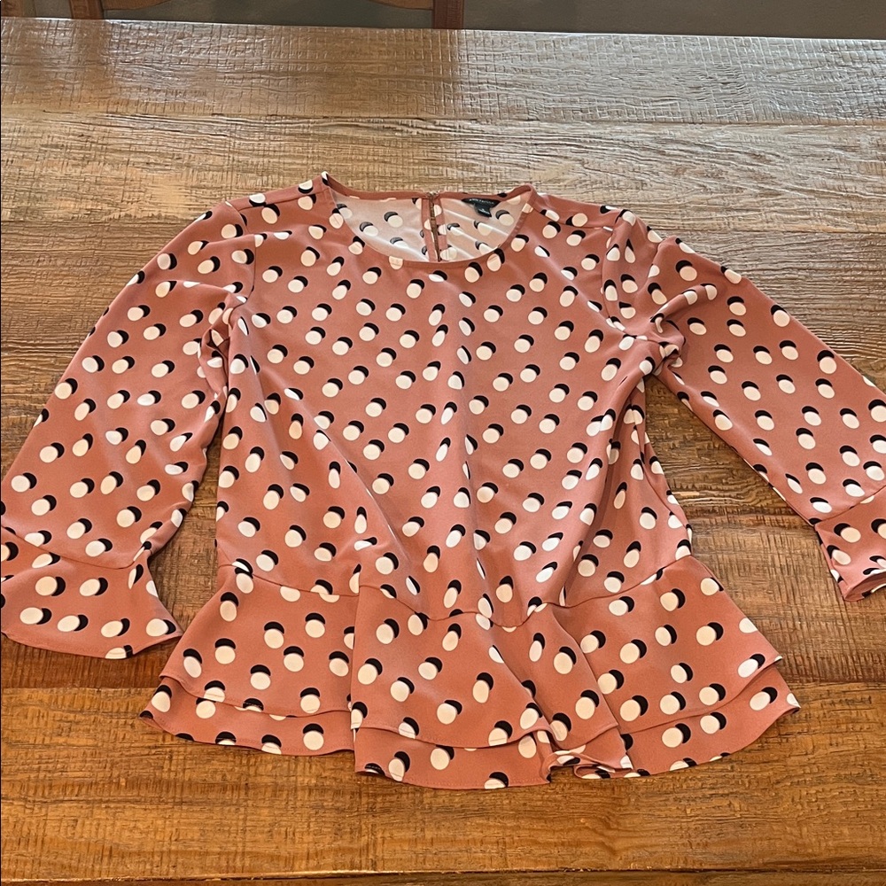 Ann Taylor Pink and White Polka Dot Peplum Blouse